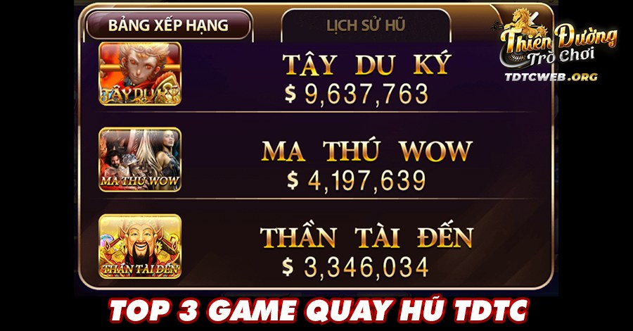 Top 3 tựa game quay hũ trực tuyến tại TDTC có giải Jackpot cao nhất